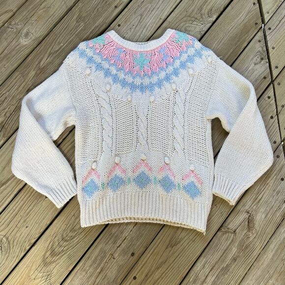 Jason Maxwell Women's Vintage White Fair Isle Sweater Size L - Picture 1 of 7